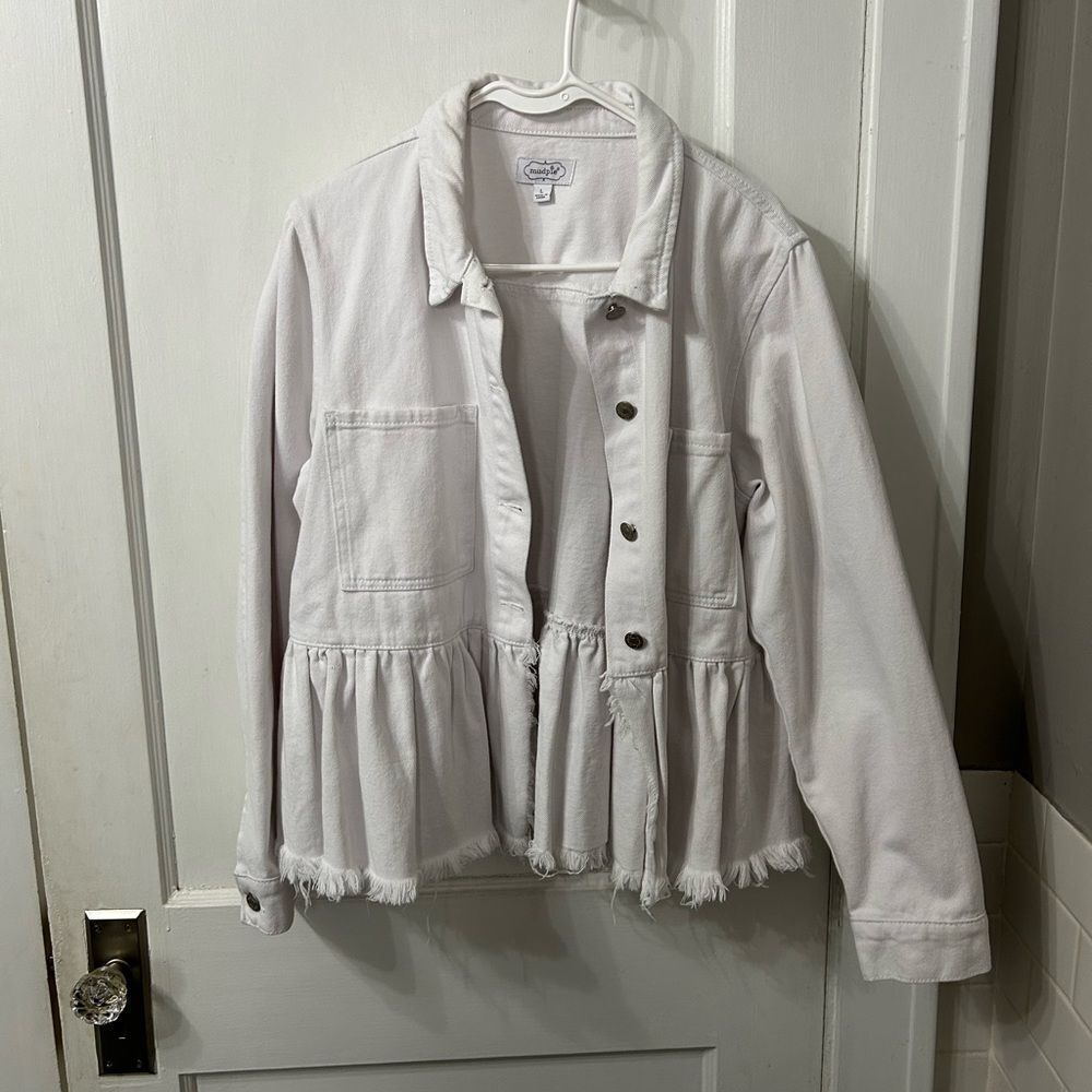 Mud Pie White Frayed Hem Jean Jacket